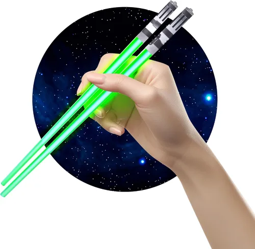 Vista 10 de Palillos de sable de luz con luz LED - Sables de luz brillantes de Star Wars, palillos reutilizables para sushi, juego de palillos con luz LED de 1
