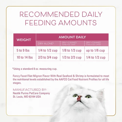 Vista 5 de Fancy Feast Purina - Alimento seco para gatos, sabor filet mignon con mariscos y camarones reales, comida gourmet para gatos con vitaminas