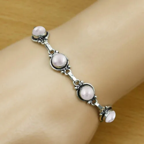 Vista 18 de Round Shape Natural & Synthetic Gemstones Silver Plated Bracelets for Women - Vintage Bohemian Style Handmade Birthstone Adjustable Link Bracelet