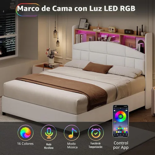 Vista 2 de REVOMINCA Marco de cama de tamaño completo con cabecero, marco de cama tapizado de terciopelo con luces LED, plataforma de tamaño completo