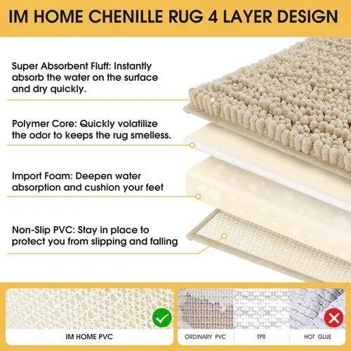 Vista 5 de ACCUMTEK - Juego de 2 alfombras de baño de lujo en color beige de 32"x20"+24"x17", alfombras de baño ultra suaves y gruesas absorbentes, alfombra