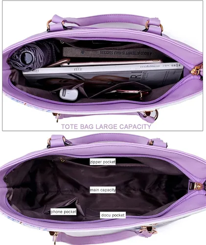 Vista 3 de Juego de 6 bolsas y monederos con estampado floral para mujer, bolso de mano de cuero para el hombro