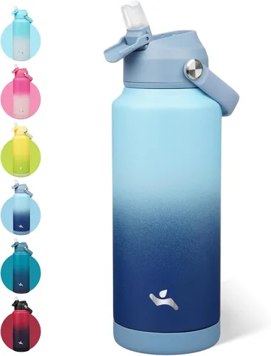Vista 34 de Konokyo - Botella de agua deportiva aislada de acero inoxidable de 18 onzas con tapa con popote Black; BPA-free, leak-proof sports bottle with
