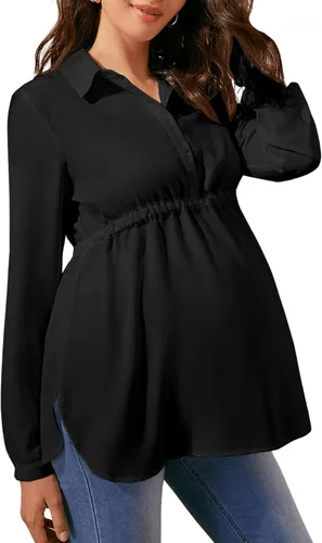 Vista 3 de Floerns Blusa de embarazo de manga larga con cordón en la cintura para mujer