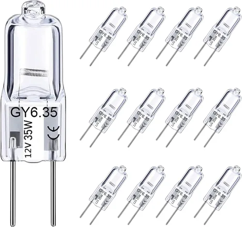 Vista 10 de Bombilla GY6.35 de 20 W, paquete de 12 bombillas regulables GY6.35 Q20/CL/GY6/12V/T3/T4 JC tipo GY6.35/G6.35 base bipin AC/DC 12V blanco cálido