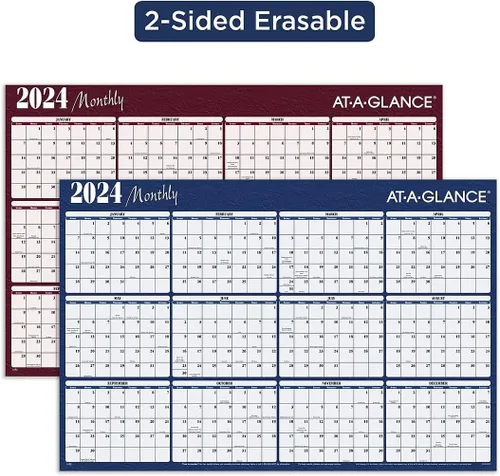 Vista 3 de AT-A-GLANCE® - Calendario anual horizontal reversible borrable de pared, 48 x 32 pulgadas, rojo, enero a diciembre de 2024, A152