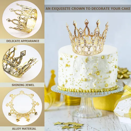 Vista 3 de DOERDO - Corona para pastel de diamantes de imitación hecha a mano, tiara para decoración de tartas, postres para bodas, cumpleaños, suministros