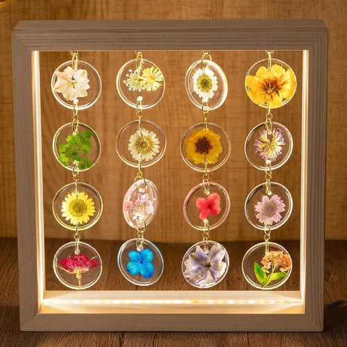 Vista 9 de SMUK Lámpara de mesa LED de flores secas, hecha a mano, estética, de 3 vías, regulable, decorativa, con marco de madera, para dormitorio, sala