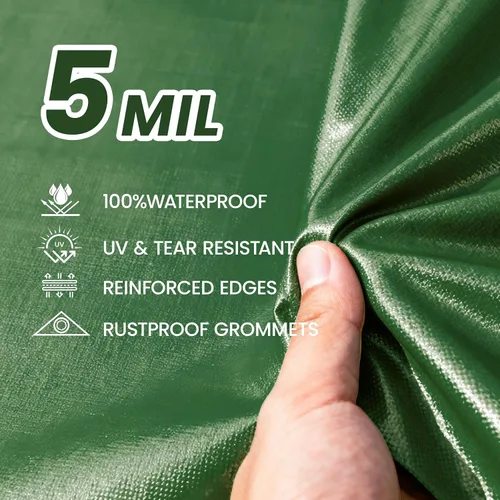 Vista 4 de lona impermeable duradera para cubierta, para camping, jardín, azul/verde militar, Verde