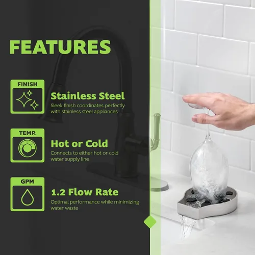 Vista 9 de Homewerks GR001SS Enjuagador de Vidrio para Fregaderos de Cocina, Enjuagador de Vidrio de Barra de Acero Inoxidable