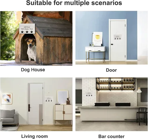 Vista 5 de Letrero de puerta colgante personalizado con diseño de pata de gato, letrero de pared personalizado con nombre de mascota, placas de madera
