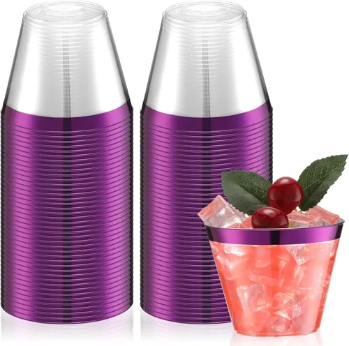 Vista 8 de Norme 50 vasos de plástico con borde de 9 onzas, vasos de plástico resistentes, copas de cóctel, vasos para graduación, bodas, fiestas de cumpleaños
