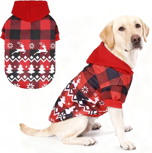 Vista 8 de KOOLTAIL Sudadera a cuadros con capucha, con gorro y bolsillo, para perros pequeños, medianos y grandes y gatos, abrigo suave y cálido para invierno