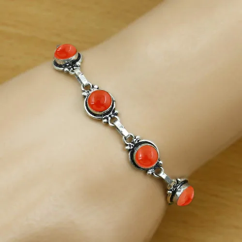 Vista 85 de Round Shape Natural & Synthetic Gemstones Silver Plated Bracelets for Women - Vintage Bohemian Style Handmade Birthstone Adjustable Link Bracelet