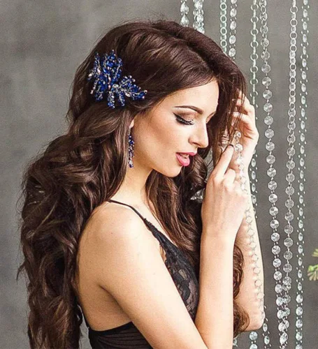 Vista 5 de Aimimier Peine de pelo de cristal azul real para novia, pieza de pelo de zafiro, fiesta de graduación, festival, boda, accesorios para el cabello
