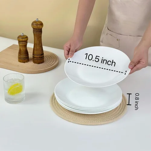 Vista 2 de Amazon - Platos de cena blancos de 6 piezas de 8.5 pulgadas, platos redondos ligeros, Simply plato de postre, vidrio de triple capa y resistente a