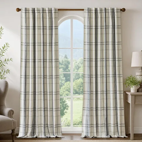 Vista 20 de DriftAway Cortinas de felpilla de lino a cuadros 100% opacas de 96 pulgadas Beige