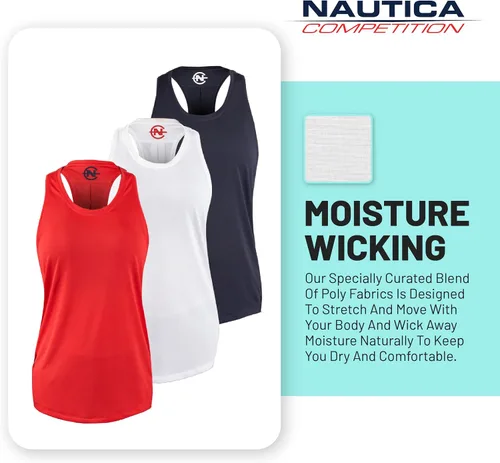 Vista 5 de Nautica Paquete de 3 camisetas sin mangas de entrenamiento para mujer, atléticas activas, gimnasio, entrenamiento, correr, ejercicio, yoga, tela