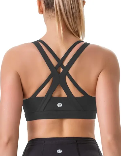 Vista 8 de RUNNING GIRL Brasier deportivo para mujer de alto soporte, espalda cruzada acolchada, brasier deportivo con tirantes delgados, brasier de yoga