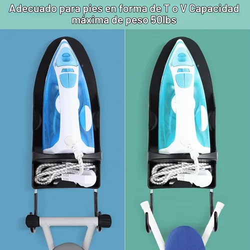 Vista 5 de Soporte de pared para tabla de planchar, colgador de hierro con estante para tabla de planchar, resistente al calor, soporte de pared para máximo 5