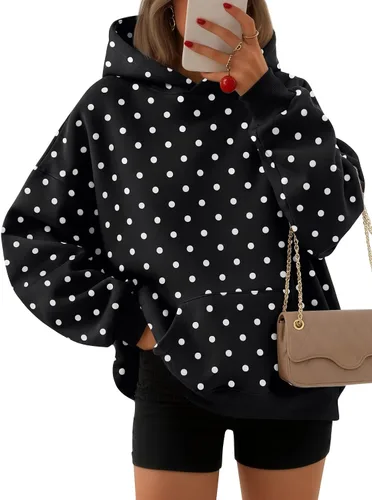 Vista 26 de EFAN Sudaderas con capucha para mujer, suéteres de forro polar cómodos Lunares albaricoques