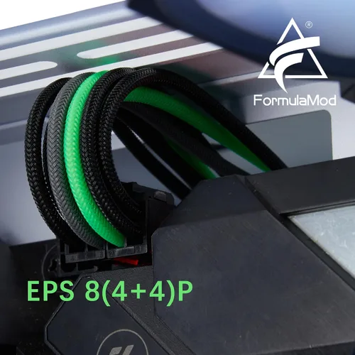 Vista 6 de FormulaMod Kit de cable de alimentación de extensión de manga 18AWG ATX 24P+ Poliestireno expandido 8-P+PCI-E8-P con peines para PSU a placa Negro