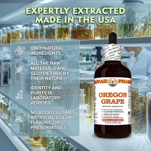 Vista 4 de Hawaii Pharm Extracto de uva de Oregon, tintura para comodidad digestiva, apoya el sistema inmunológico, promueve el estado de ánimo positivo