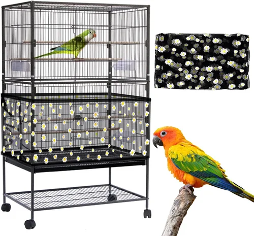 Vista 10 de Daoeny Cubierta grande para jaula de pájaros, protector de semillas para jaula de pájaros, red de malla de nailon suave y aireada ajustable