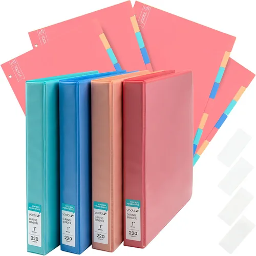 Vista 15 de Yoobi Carpeta azul de 3 anillas, carpeta de 1 pulgada con anillos redondos en D y 2 bolsillos, organizador duradero, sin PVC con capacidad de 275