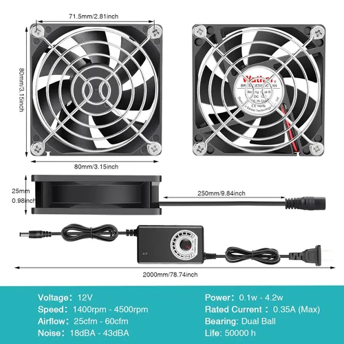 Vista 7 de Wathai Ventilador pequeño de 80 mm para computadora con enchufe de CA, ventilador de 110 V 120 V 220 V 240 V con solución de enfriamiento mejorado