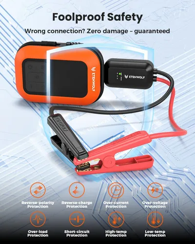 Vista 6 de ETENWOLF Arrancador de batería de coche 2000A con compresor de aire 160PSI Naranja vívido