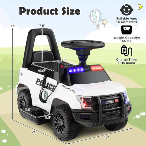 Vista 7 de GLACER Coche de policía para niños, auto de juguete eléctrico a batería de 6 V con megáfono real, música, luces intermitentes de sirena y faros