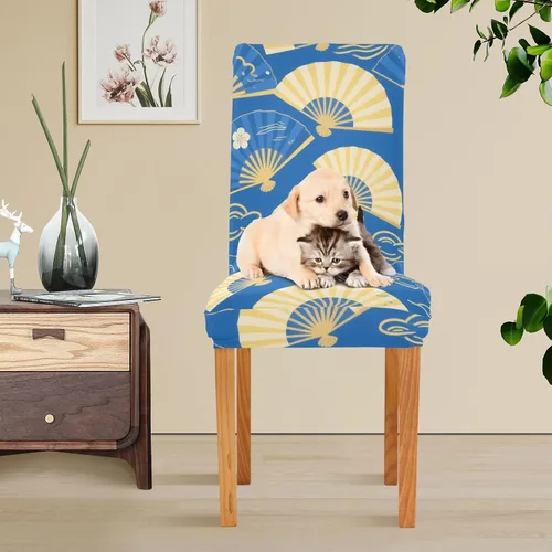 Vista 5 de Blue and Gold Sun Folding Fan Decorative Chair Covers for Wedding for Bedroom Anti-Dust Anti-Slip Chair Covers fundas para sillas de comedor Set of 4
