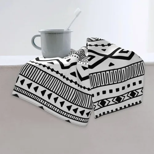 Vista 8 de Juego de 2 toallas de mano en blanco y negro para baño, estilo tribal nativo americano, azteca, étnico, bohemio, suave, absorbente, pequeña, toalla