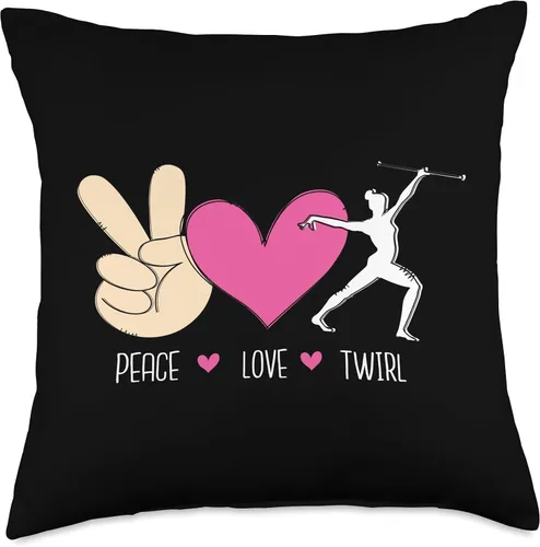 Vista 4 de Baton Twirling Majorettes Cute Baton Design Peace Love Twirl Throw Pillow, 16x16, Multicolor
