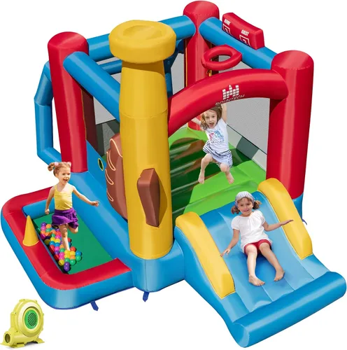 Vista 15 de BOUNTECH Casa inflable de rebote para niños de 3 a 12 años para interiores y exteriores con soplador de 480 W, área de salto, tobogán, juego