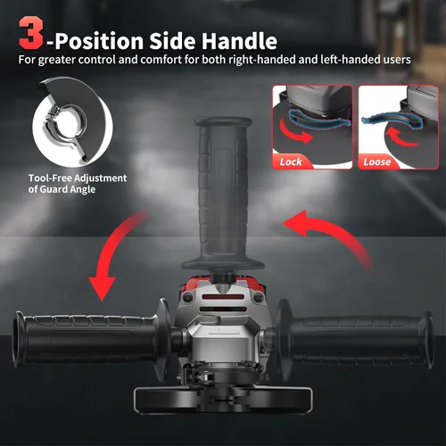Vista 5 de Amoladora angular de 4-1/2 pulgadas inalámbrica compatible con batería Milwaukee de 18 V/M18, amoladora eléctrica de 6 velocidades variables
