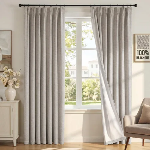 Vista 26 de H.VERSAILTEX Cortinas 100% de opacidad para dormitorio, cortinas plisadas para sala de estar, cortinas opacas con aislamiento térmico entrenadas