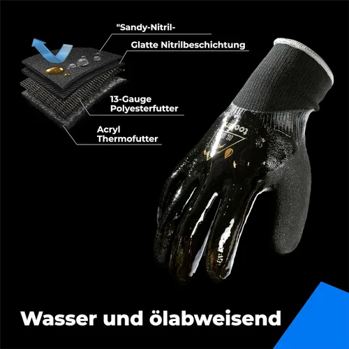 Vista 3 de Guantes impermeables para hombres y mujeres, guantes para congelador con agarre, doble recubrimiento de nitrilo para repelente extremo al aceite