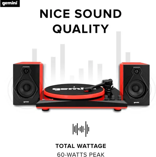 Vista 7 de Gemini Sound TT-900 - Elegante tocadiscos de 3 velocidades con Bluetooth inalámbrico, control de tono y potentes altavoces de 50 W (rojo)