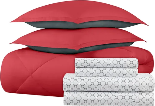 Vista 3 de Eclipse Sleep Solutions Jerry Cooling - Juego de ropa de cama de 5 piezas, tamaño individual/individual XL, color rojo y gris