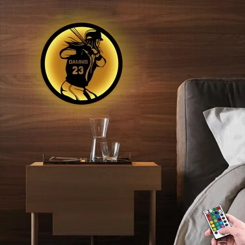Vista 4 de Letrero de metal personalizado para jugador de sóftbol con luz LED, nombre y número personalizado, arte de pared de sóftbol, letrero de neón