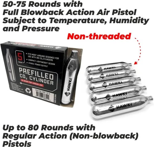 Vista 2 de Hawki Cartuchos de CO2 de 0.42 oz para pistolas de aire, pistolas BB, pistolas de Airsoft y accesorios de paintball