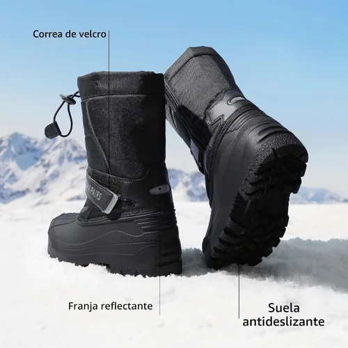 Vista 5 de DREAM PAIRS - Botas de nieve para invierno, resistentes al agua, a media pantorrilla, para niños y niñas pequeños y grandes Negro