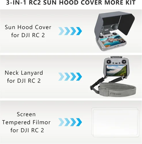 Vista 2 de FPVtosky Controlador RC 2 más kit de protector para DJI Lito X1/Mini 5 Pro/4 Pro/Flip/Air 3S, kit incluye cubierta de capó solar RC 2, cordón RC2