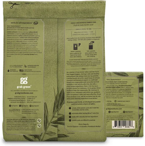 Vista 4 de Grab Green Stoneworks - Paquete de cápsulas de detergente para ropa y hojas de secadora, 50 cápsulas y 80 hojas de secadora, aroma de hoja de olivo