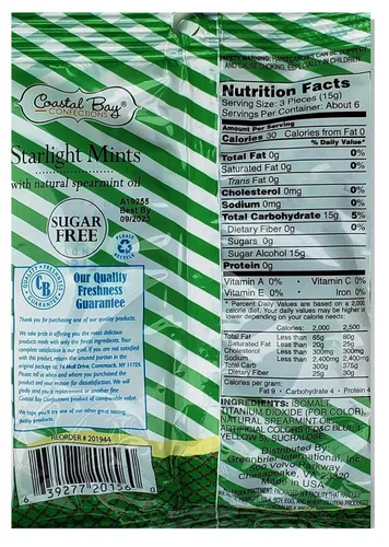 Vista 2 de Coastal Bay Confections 1 (3 onzas) Cada bolsa sin azúcar Starlight Mints con aceite de menta verde natural y mentas Starlight con aceite de menta