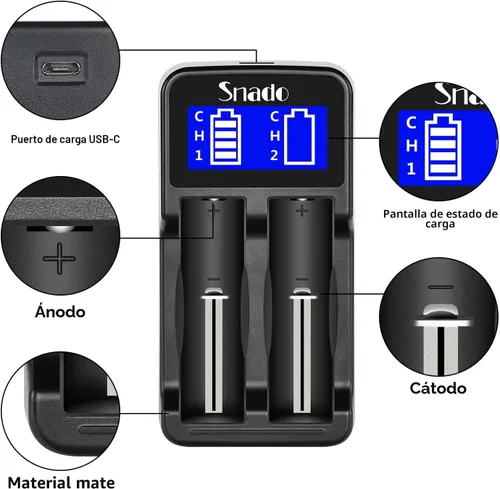 Vista 3 de SEWE - Cargador inteligente, monitor LCD, cargador universal inteligente para baterías recargables, baterías de iones de litio 18650 18490 18350