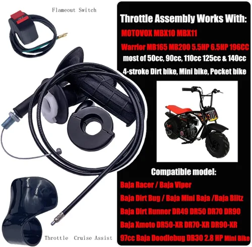 Vista 2 de Auto-Moto Twist - Juego de empuñaduras de carcasa de cable de acelerador para mini bicicleta, Pit Bike Dirt Bike MOTOVOX MBX10 MBX11 y Warrior MB165