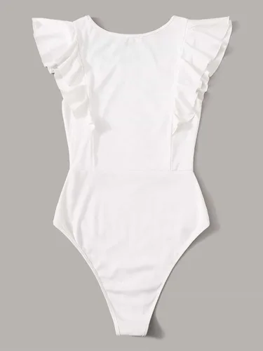 Vista 2 de WDIRARA Body de manga casquillo con volantes y cuello redondo para mujer